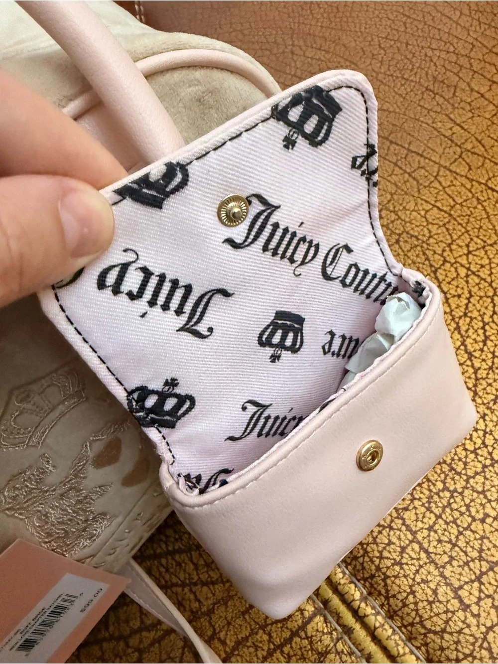 Juicy Couture Blush Pink Suede and Leather Satchel with Pom-Pom Charm